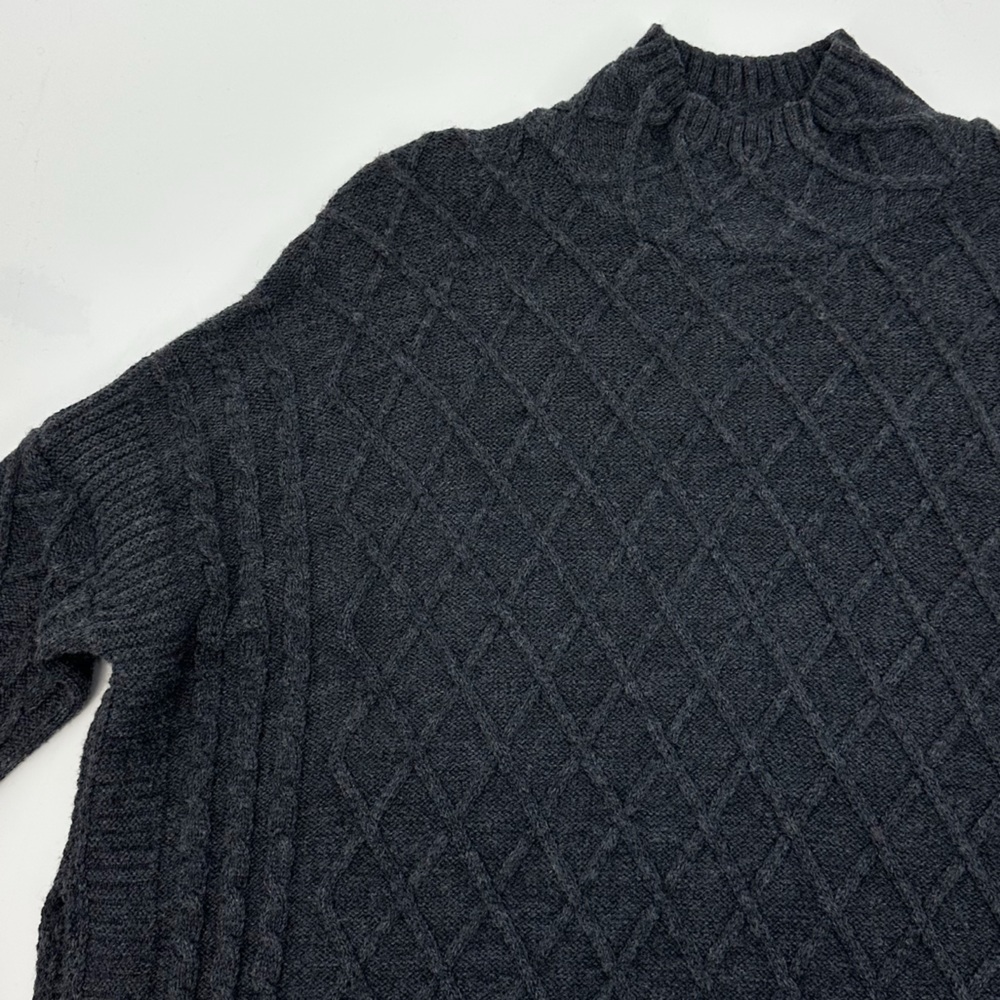 Mer Sea Lisbon Traveler Charcoal Gray Diamond Knit Mock Neck Sweater One Size - Picture 4 of 11